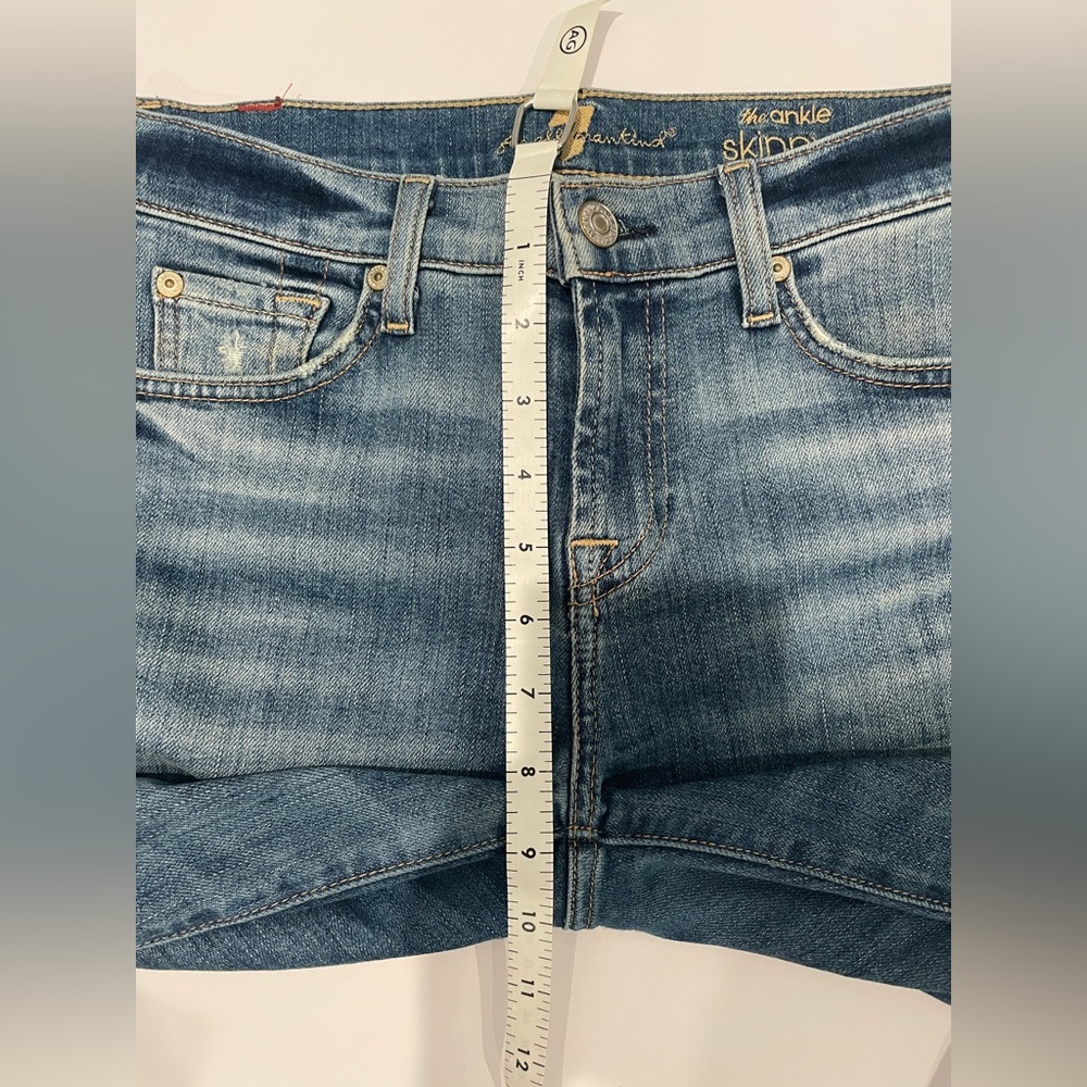 7 For All Mankind Distressed Blue Cropped Jeans - Picture 7 of 8